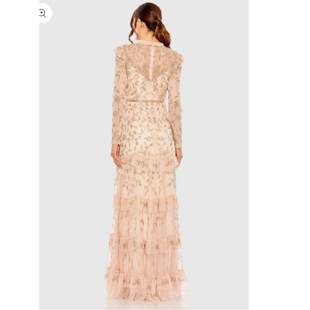Mac Duggal 9237 Blush Beaded Tulle Formal Gown Long Sleeve Size 22 Dress - Picture 11 of 15